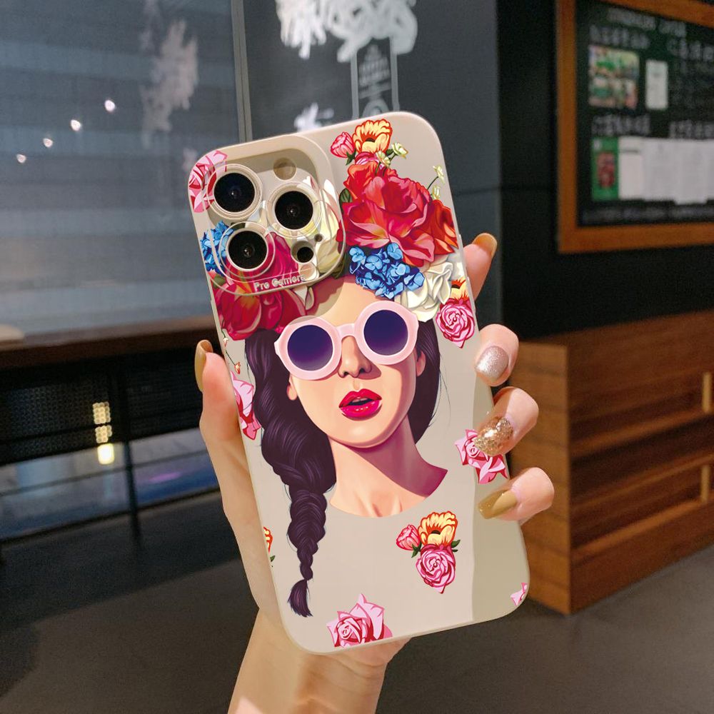 for iPhone 15 Pro Max 14 Plus 13 Pro Max 12 iPhone 11 XR 8 7 SE 2022 XS Max Beauty Flower Girl Full Protective Case Anti Drop Cover