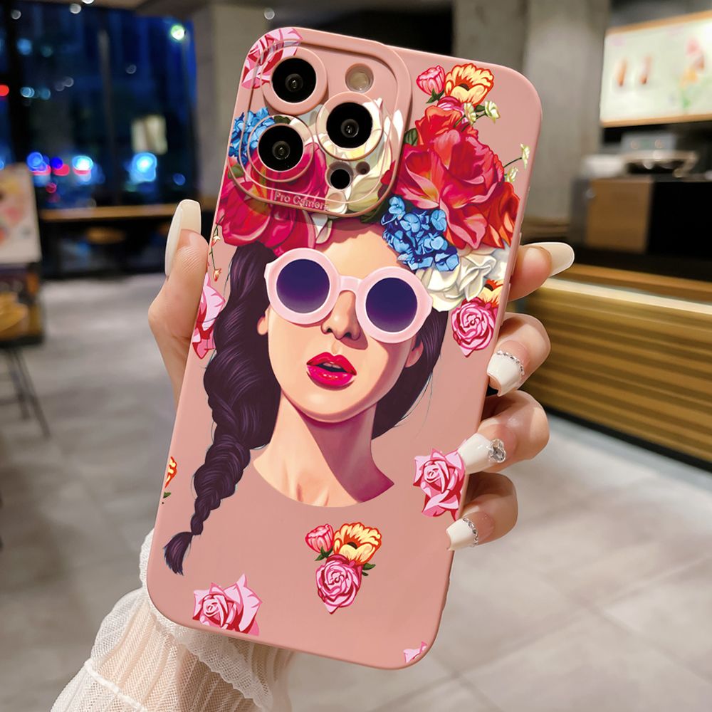 for iPhone 15 Pro Max 14 Plus 13 Pro Max 12 iPhone 11 XR 8 7 SE 2022 XS Max Beauty Flower Girl Full Protective Case Anti Drop Cover