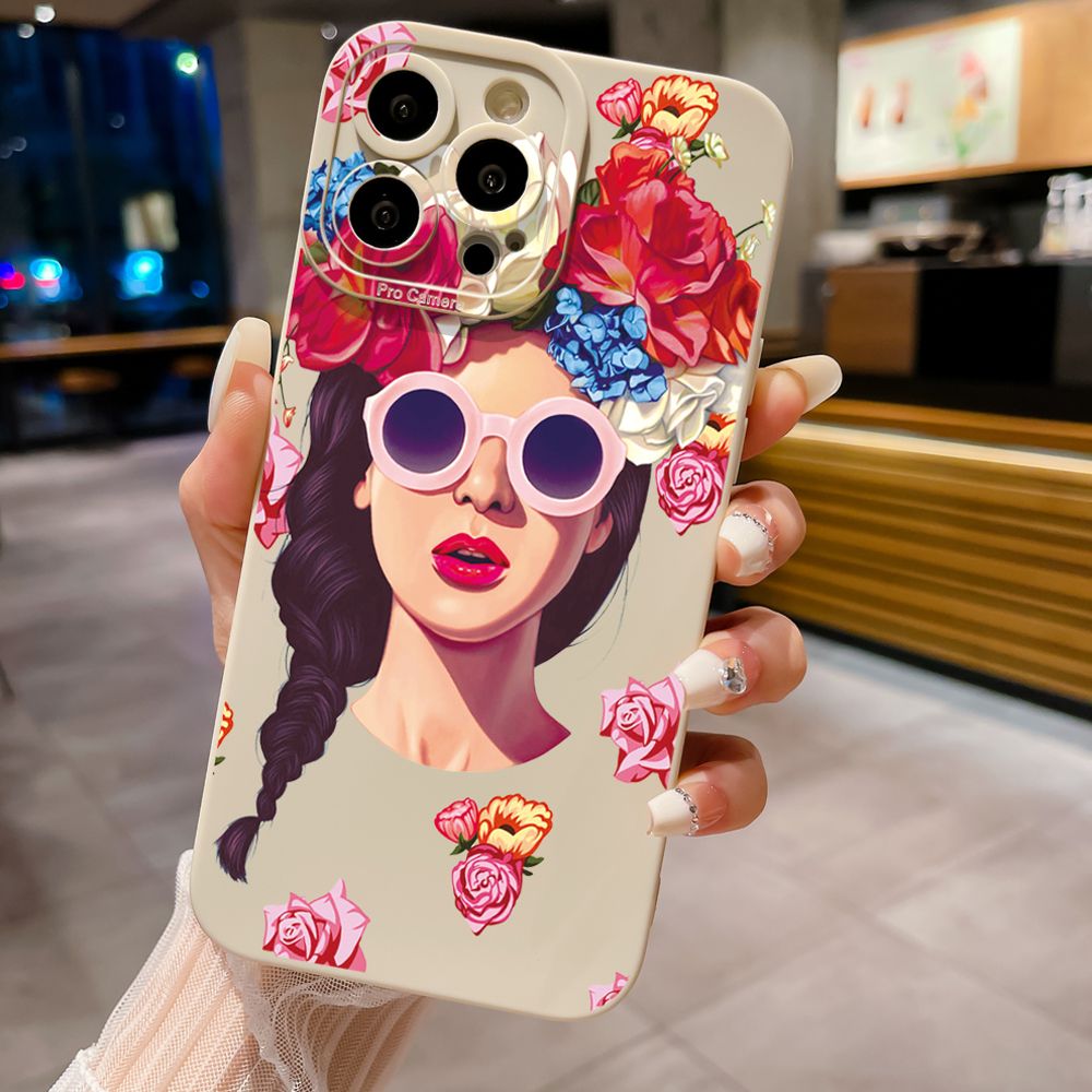for iPhone 15 Pro Max 14 Plus 13 Pro Max 12 iPhone 11 XR 8 7 SE 2022 XS Max Beauty Flower Girl Full Protective Case Anti Drop Cover