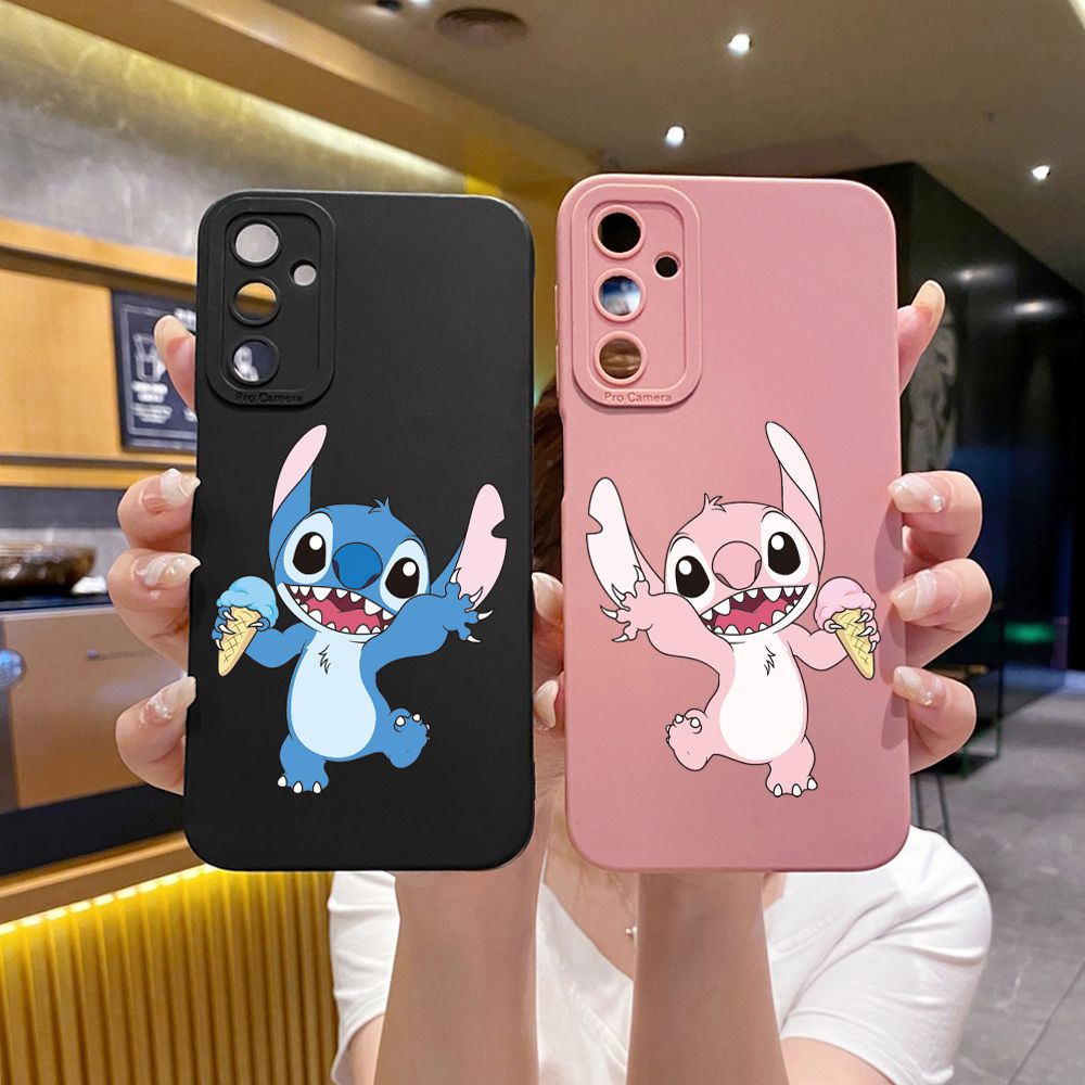 for Samsung Galaxy A15 A05 A35 A55 A04E A14 A24 A34 A54 A33 A53 A73 5G A32 A52S A72 A31 A51 A71 A11 A50 A03S Icecream Couple Stitch Full Protective Case Anti Drop Cover