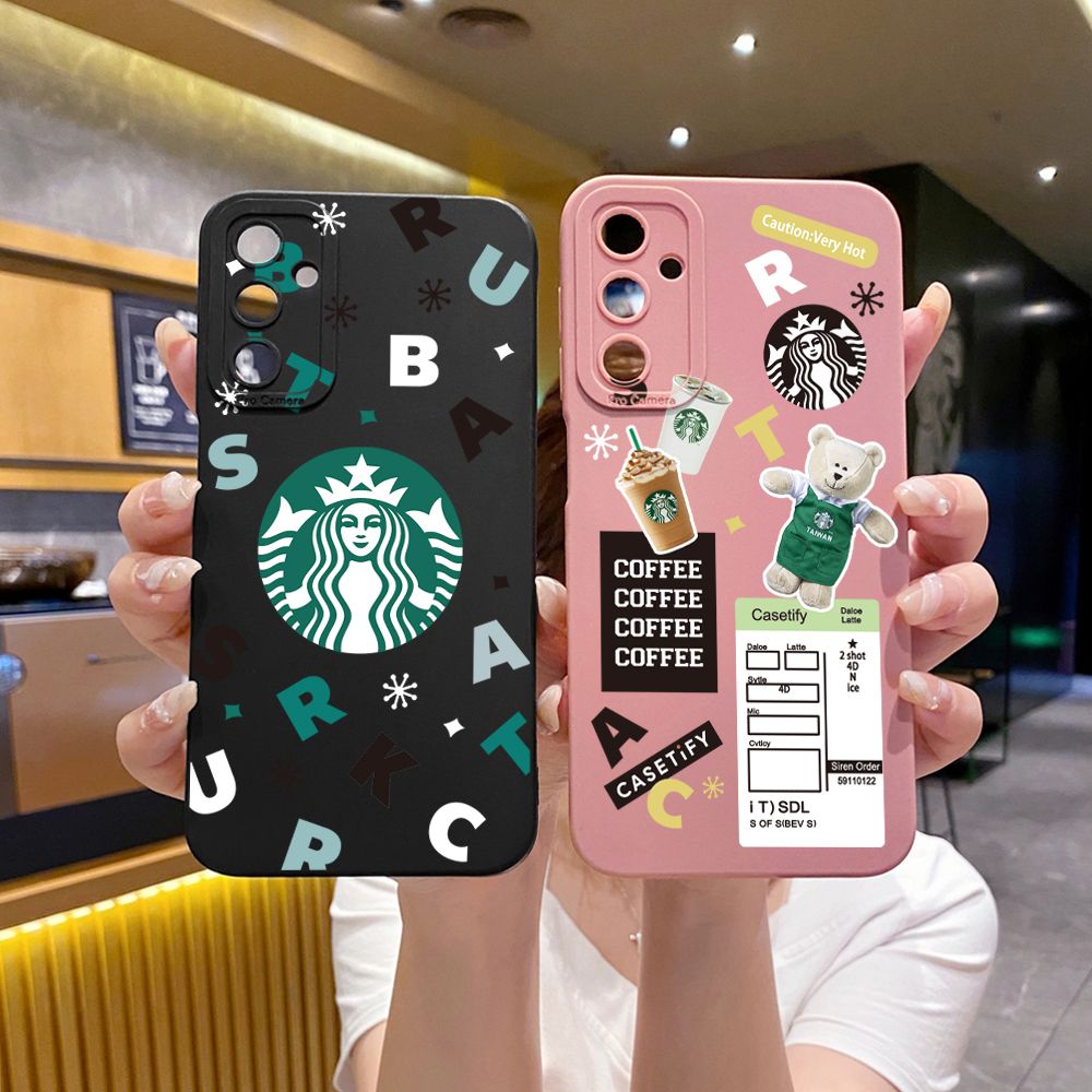 for Samsung Galaxy A15 A05 A35 A55 A04E A14 A24 A34 A54 A33 A53 A73 5G A32 A52S A72 A31 A51 A71 A11 A50 A03S Bears Starbucks Full Protective Case Anti Drop Cover