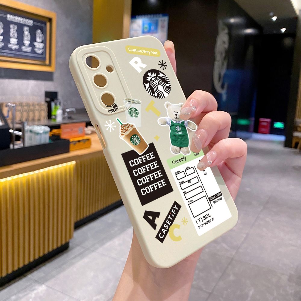 for Samsung Galaxy A15 A05 A35 A55 A04E A14 A24 A34 A54 A33 A53 A73 5G A32 A52S A72 A31 A51 A71 A11 A50 A03S Bears Starbucks Full Protective Case Anti Drop Cover