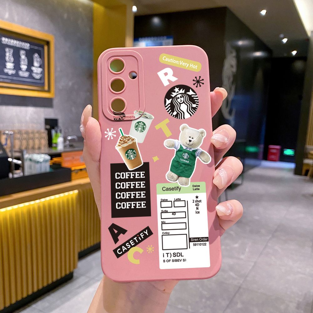 for Samsung Galaxy A15 A05 A35 A55 A04E A14 A24 A34 A54 A33 A53 A73 5G A32 A52S A72 A31 A51 A71 A11 A50 A03S Bears Starbucks Full Protective Case Anti Drop Cover