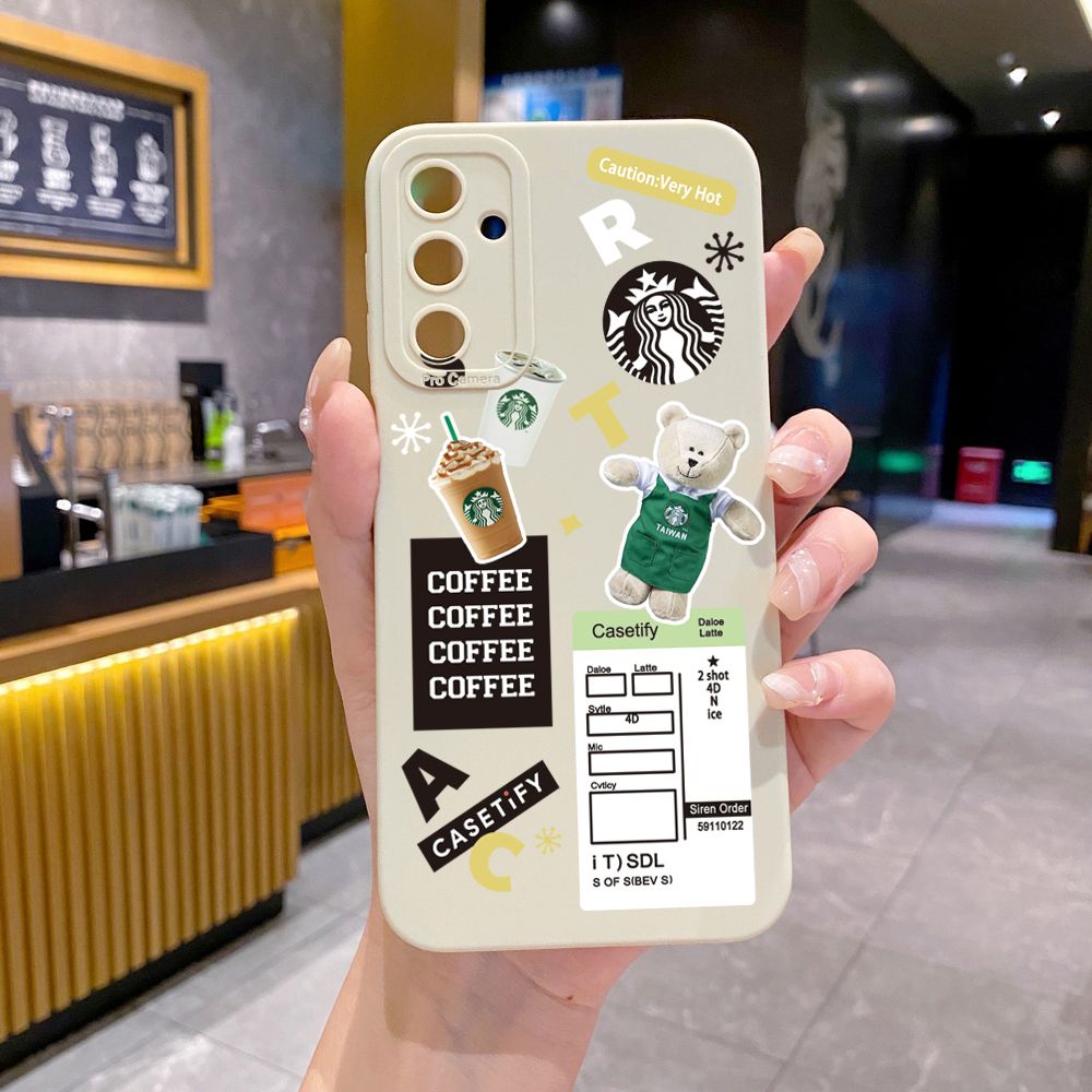 for Samsung Galaxy A15 A05 A35 A55 A04E A14 A24 A34 A54 A33 A53 A73 5G A32 A52S A72 A31 A51 A71 A11 A50 A03S Bears Starbucks Full Protective Case Anti Drop Cover