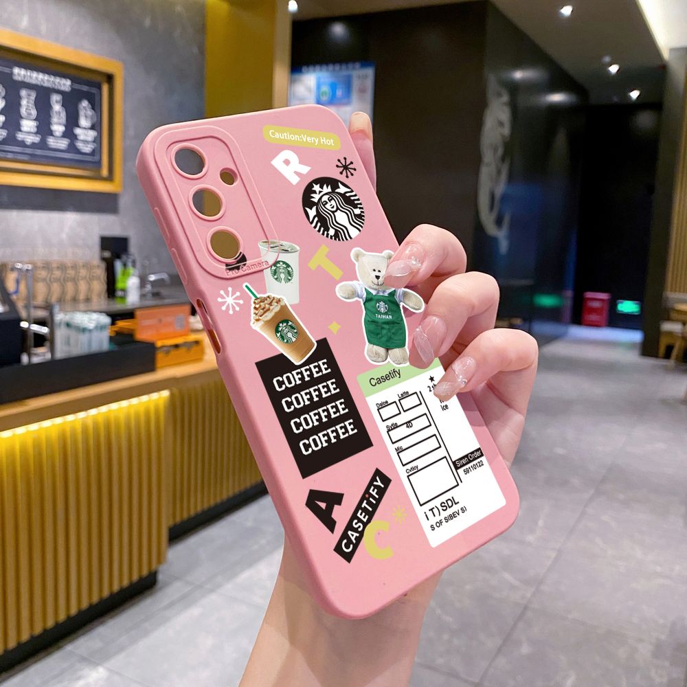for Samsung Galaxy A15 A05 A35 A55 A04E A14 A24 A34 A54 A33 A53 A73 5G A32 A52S A72 A31 A51 A71 A11 A50 A03S Bears Starbucks Full Protective Case Anti Drop Cover