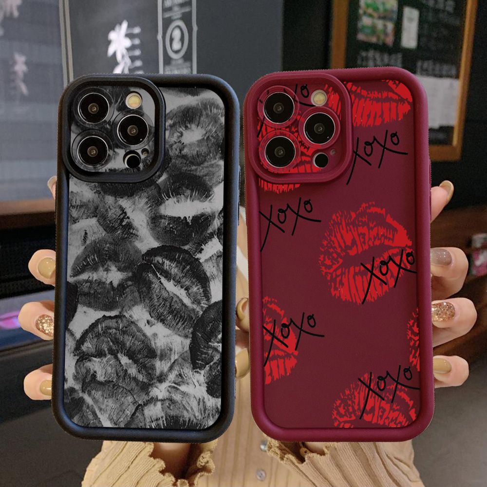 for iPhone 15 Pro Max 14 Plus 13 12 11 XR 8 7 SE 2022 XS XOXO Lips Full Protective Phone Case Anti Drop Cover