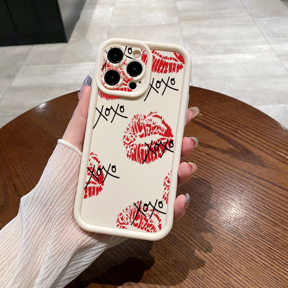 for iPhone 15 Pro Max 14 Plus 13 12 11 XR 8 7 SE 2022 XS XOXO Lips Full Protective Phone Case Anti Drop Cover