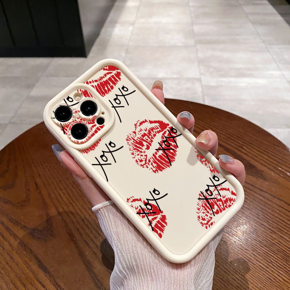 for iPhone 15 Pro Max 14 Plus 13 12 11 XR 8 7 SE 2022 XS XOXO Lips Full Protective Phone Case Anti Drop Cover