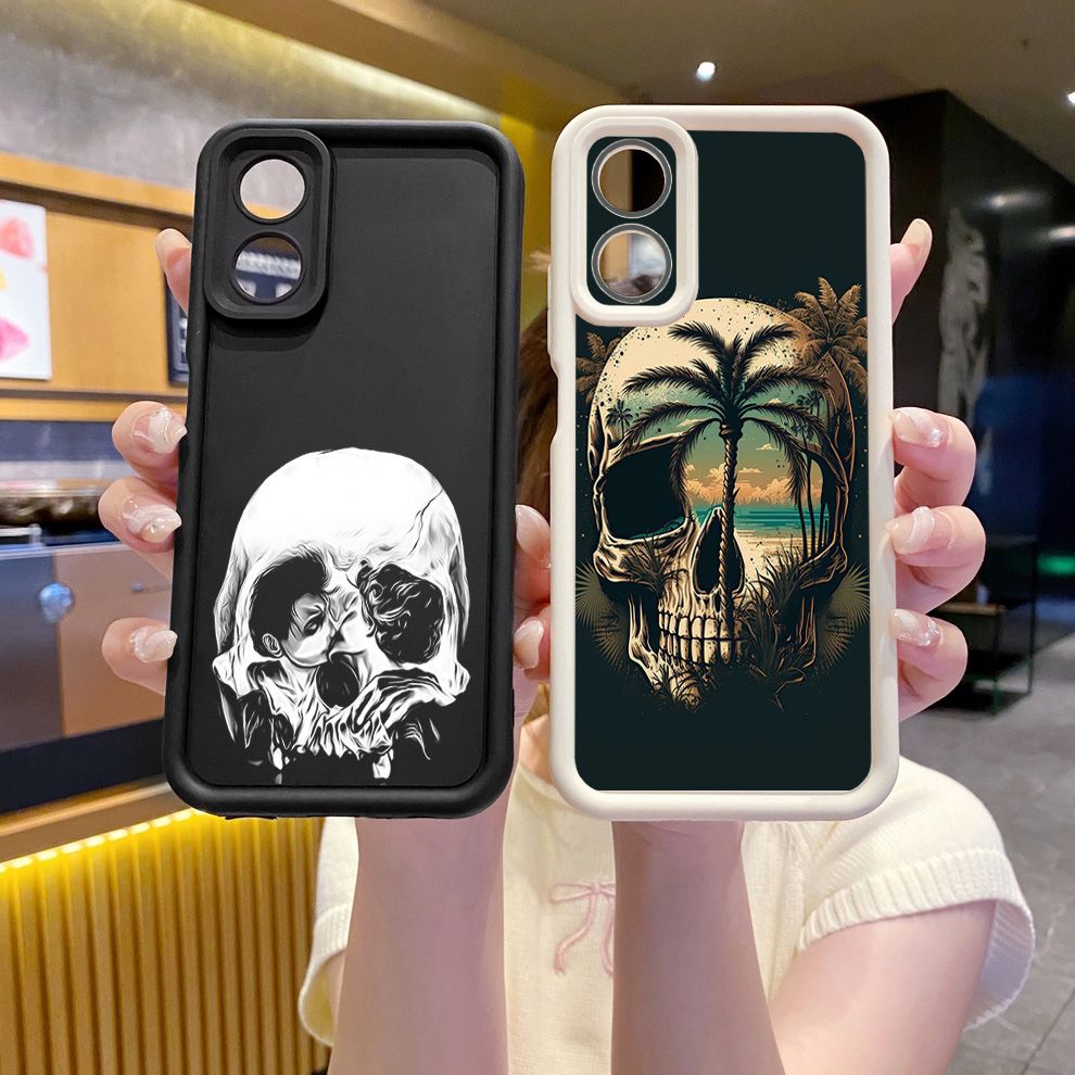 for Realme C67 C53 C51 Note 50 C21Y C25Y C33 C30 C35 9i Couple Skull Coconut Tree Full Protective Phone Case Anti Drop Cover