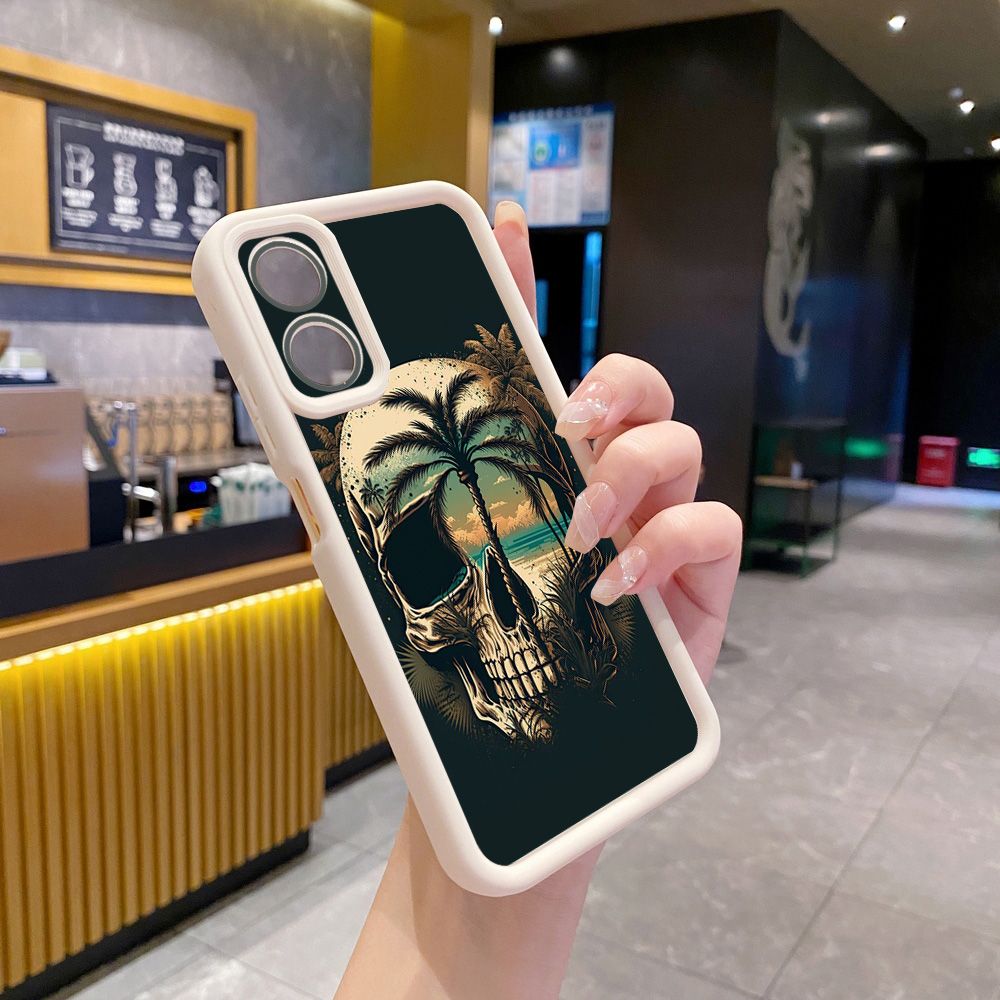 for Realme C67 C53 C51 Note 50 C21Y C25Y C33 C30 C35 9i Couple Skull Coconut Tree Full Protective Phone Case Anti Drop Cover