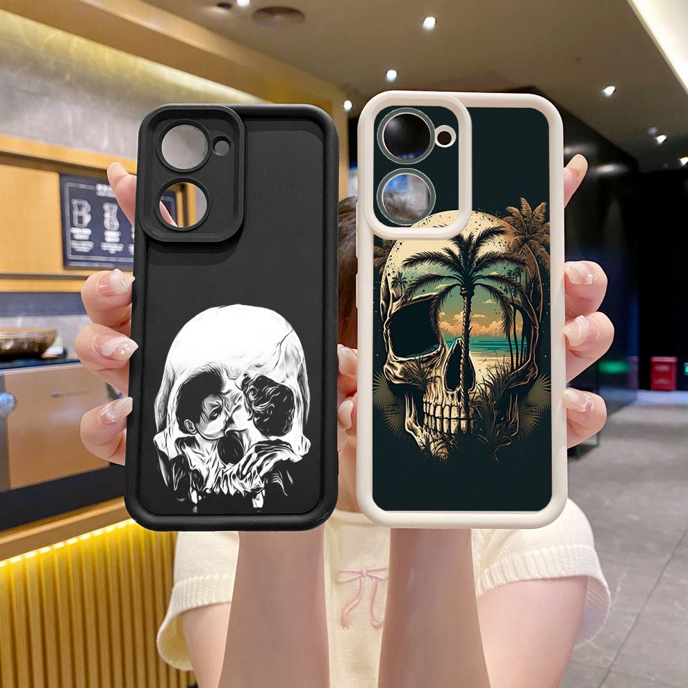 for VIVO Y17S Y27 T1X Y02S Y21S Y02 Y33S Y12S Y18 Y38 Couple Skull Coconut Tree Full Protective Phone Case Anti Drop Cover
