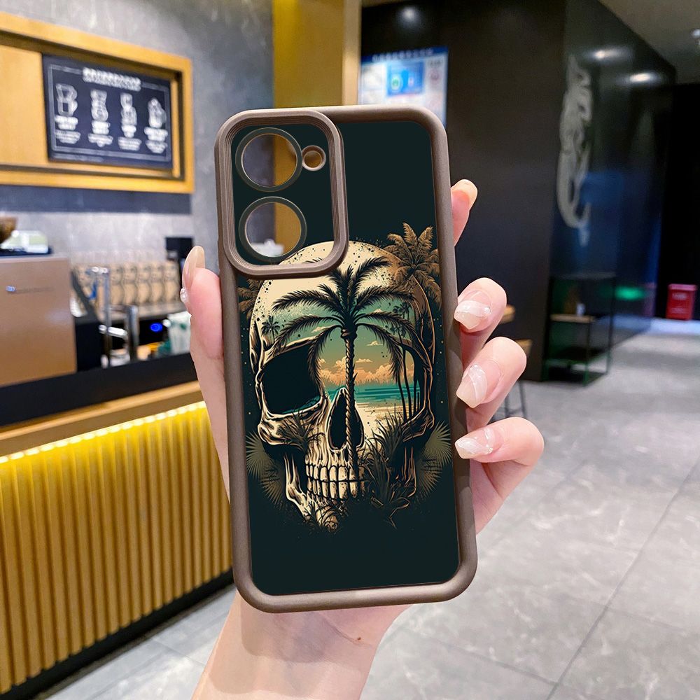 for VIVO Y17S Y27 T1X Y02S Y21S Y02 Y33S Y12S Y18 Y38 Couple Skull Coconut Tree Full Protective Phone Case Anti Drop Cover