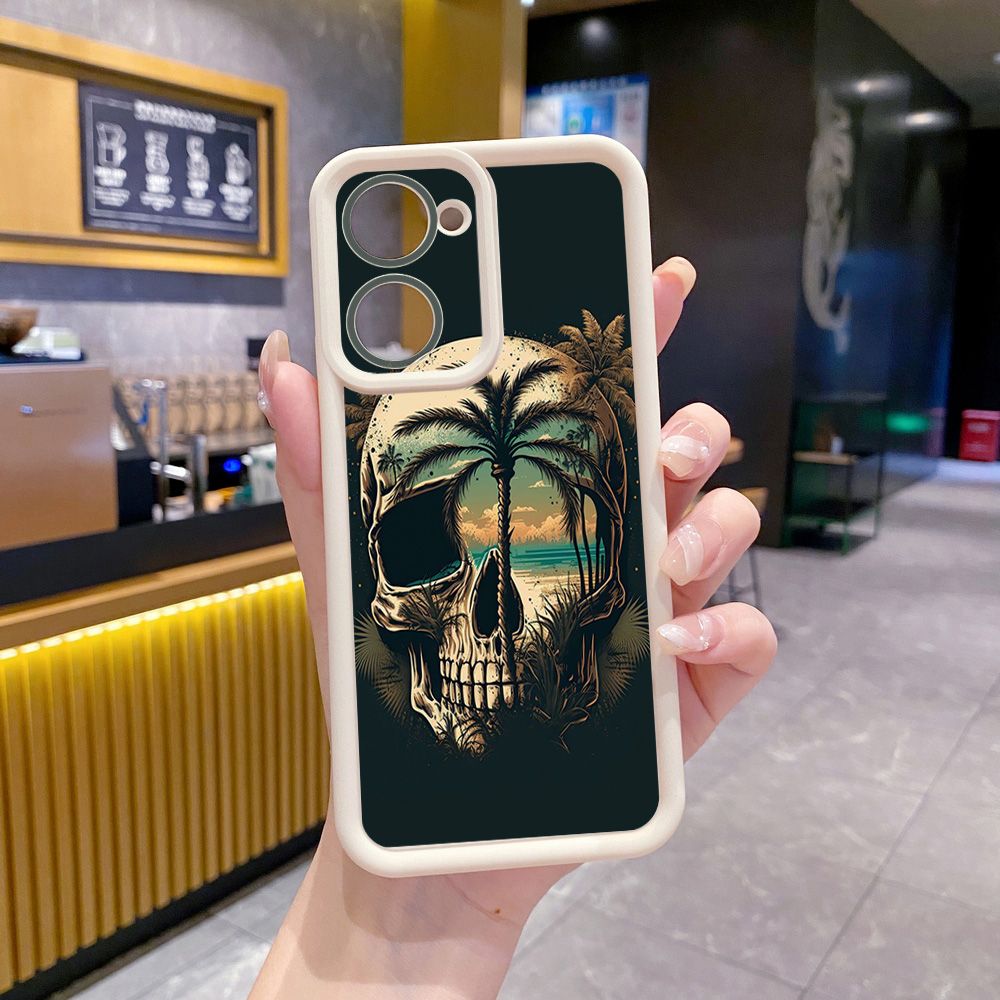 for VIVO Y17S Y27 T1X Y02S Y21S Y02 Y33S Y12S Y18 Y38 Couple Skull Coconut Tree Full Protective Phone Case Anti Drop Cover