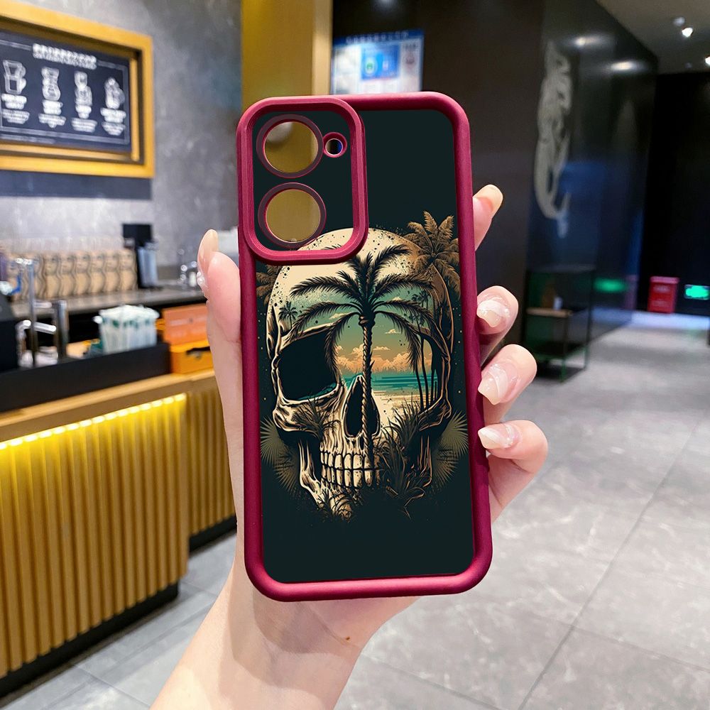 for VIVO Y17S Y27 T1X Y02S Y21S Y02 Y33S Y12S Y18 Y38 Couple Skull Coconut Tree Full Protective Phone Case Anti Drop Cover