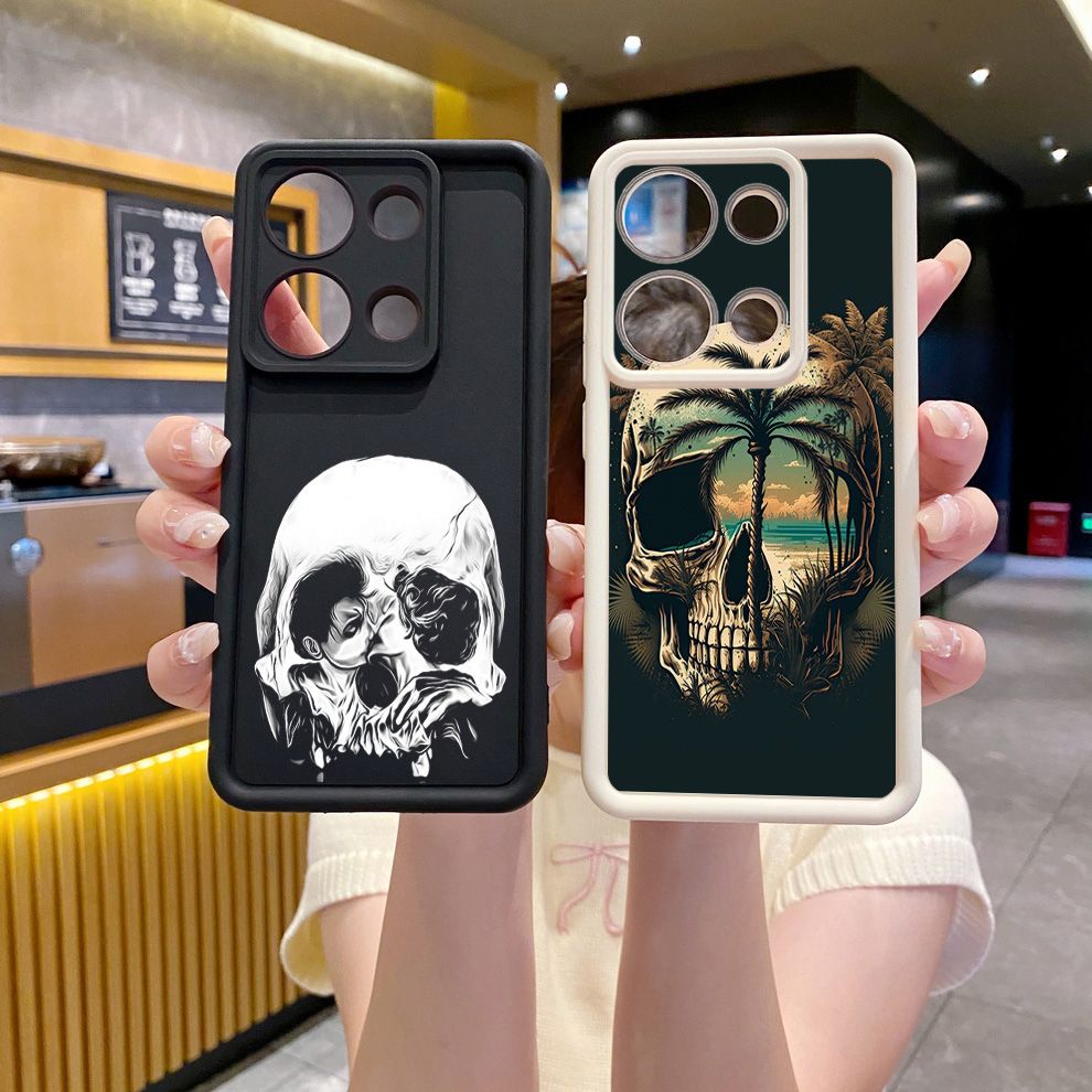 for Xiaomi Redmi Note 13 Pro 5G 12S 4G 12 Turbo 11S 13C 12C Couple Skull Coconut Tree Full Protective Phone Case Anti Drop Cover