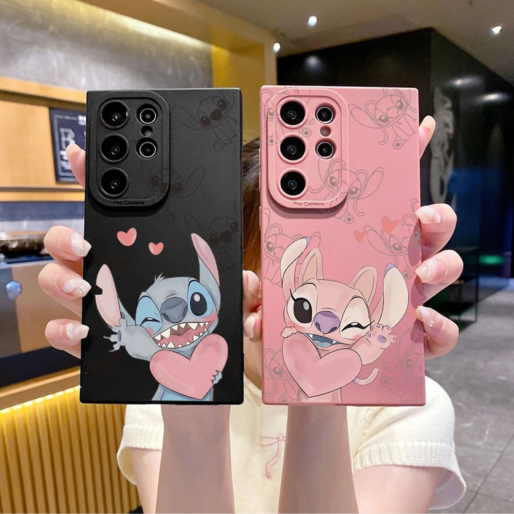 for Samsung Galaxy S24 S23 Ultra S22 Plus Note 20 S21 FE S20 Couple Stitch Angel Full Protective Case Anti Drop Cover