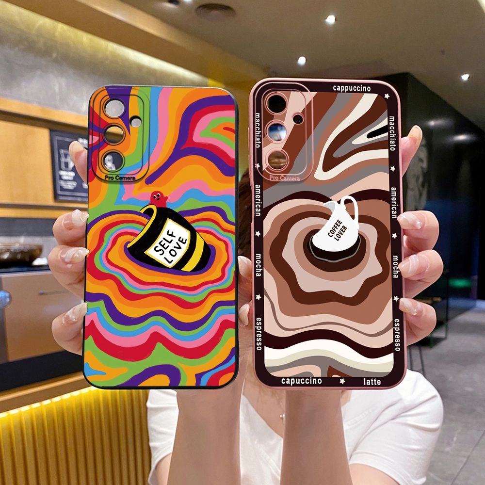 for Samsung Galaxy A15 A05 A35 A55 A04E A14 A24 A34 A54 A33 A53 A73 5G A32 A52S A72 A31 A51 A71 A11 A50 A03S Liquid Coffe Full Protective Case Anti Drop Cover