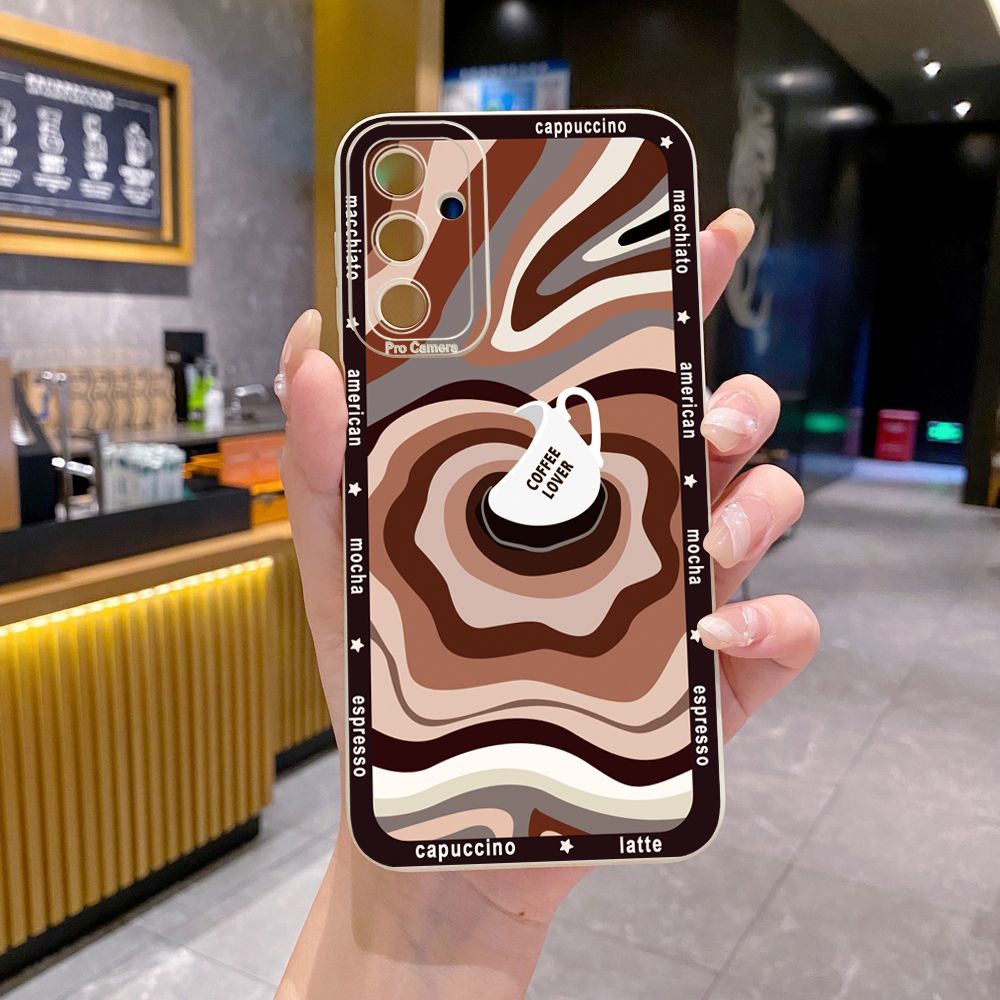 for Samsung Galaxy A15 A05 A35 A55 A04E A14 A24 A34 A54 A33 A53 A73 5G A32 A52S A72 A31 A51 A71 A11 A50 A03S Liquid Coffe Full Protective Case Anti Drop Cover