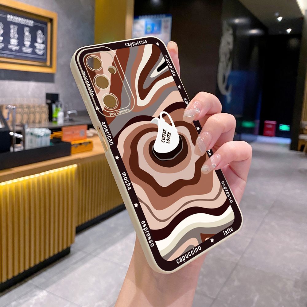 for Samsung Galaxy A15 A05 A35 A55 A04E A14 A24 A34 A54 A33 A53 A73 5G A32 A52S A72 A31 A51 A71 A11 A50 A03S Liquid Coffe Full Protective Case Anti Drop Cover