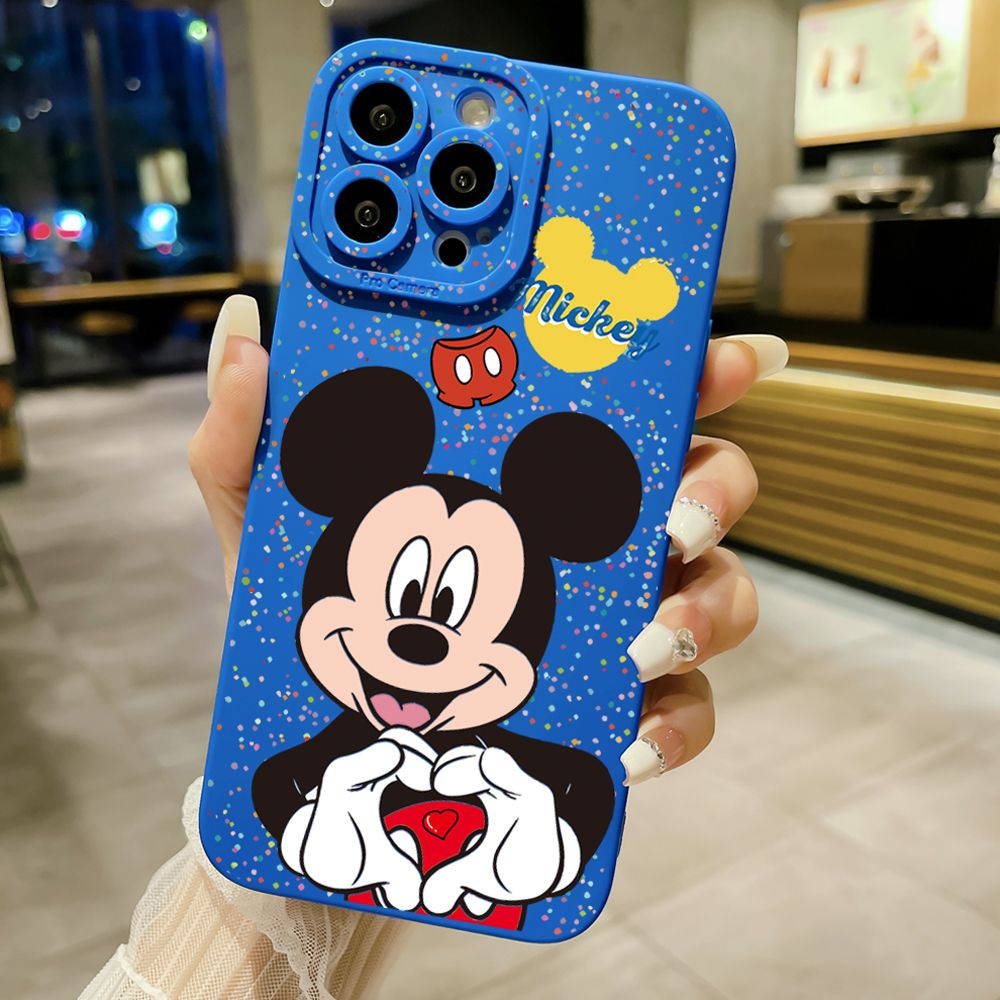 for iPhone 15 Pro Max 14 Plus 13 Pro Max 12 iPhone 11 XR 8 7 SE 2022 XS Max Mickey Minnie Love Heart Sign Full Protective Case Anti Drop Cover