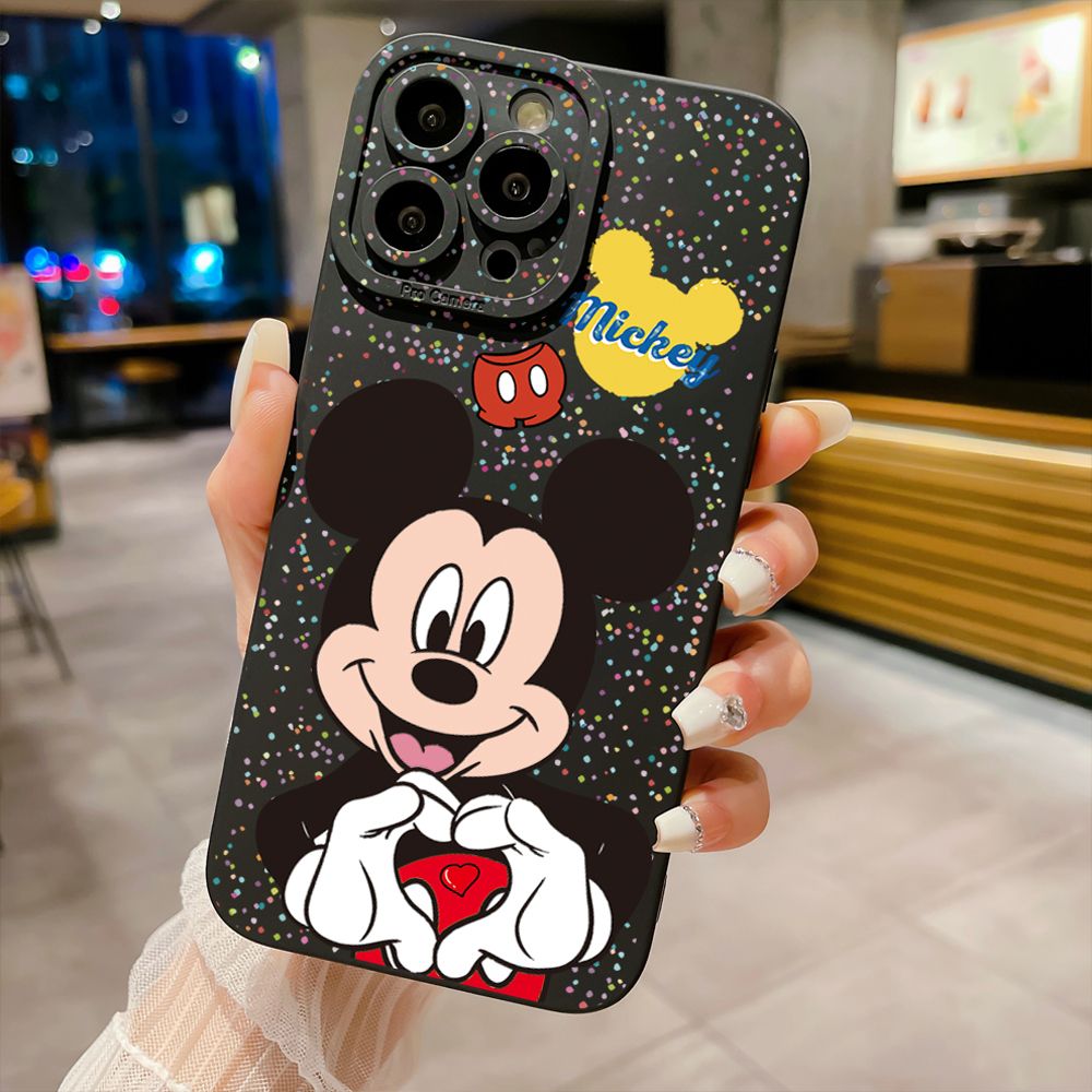 for iPhone 15 Pro Max 14 Plus 13 Pro Max 12 iPhone 11 XR 8 7 SE 2022 XS Max Mickey Minnie Love Heart Sign Full Protective Case Anti Drop Cover