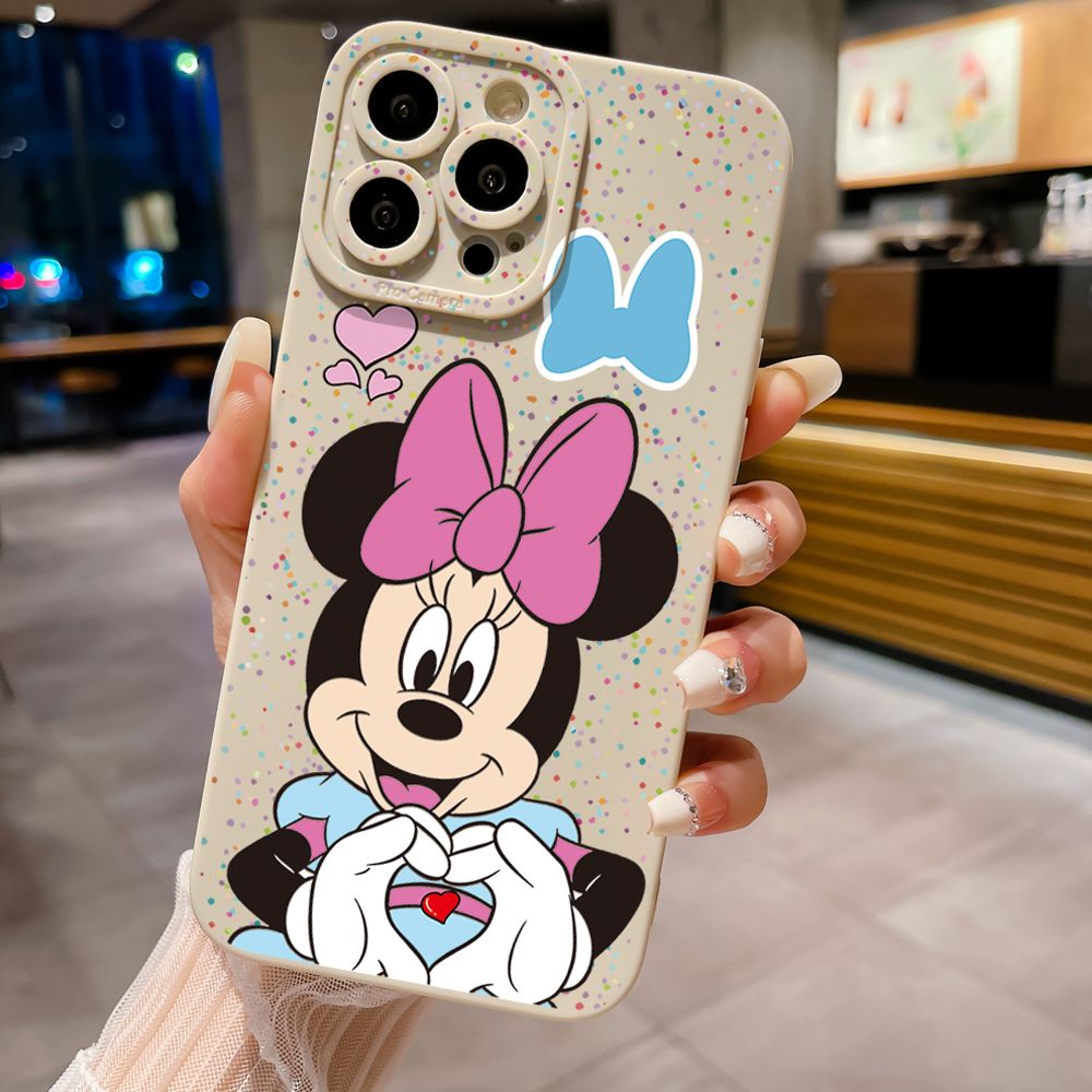 for iPhone 15 Pro Max 14 Plus 13 Pro Max 12 iPhone 11 XR 8 7 SE 2022 XS Max Mickey Minnie Love Heart Sign Full Protective Case Anti Drop Cover