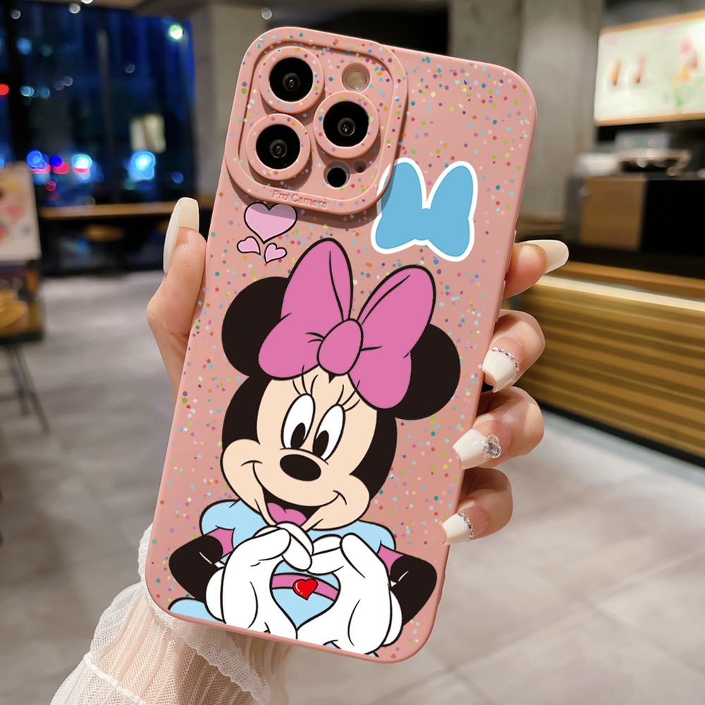 for iPhone 15 Pro Max 14 Plus 13 Pro Max 12 iPhone 11 XR 8 7 SE 2022 XS Max Mickey Minnie Love Heart Sign Full Protective Case Anti Drop Cover