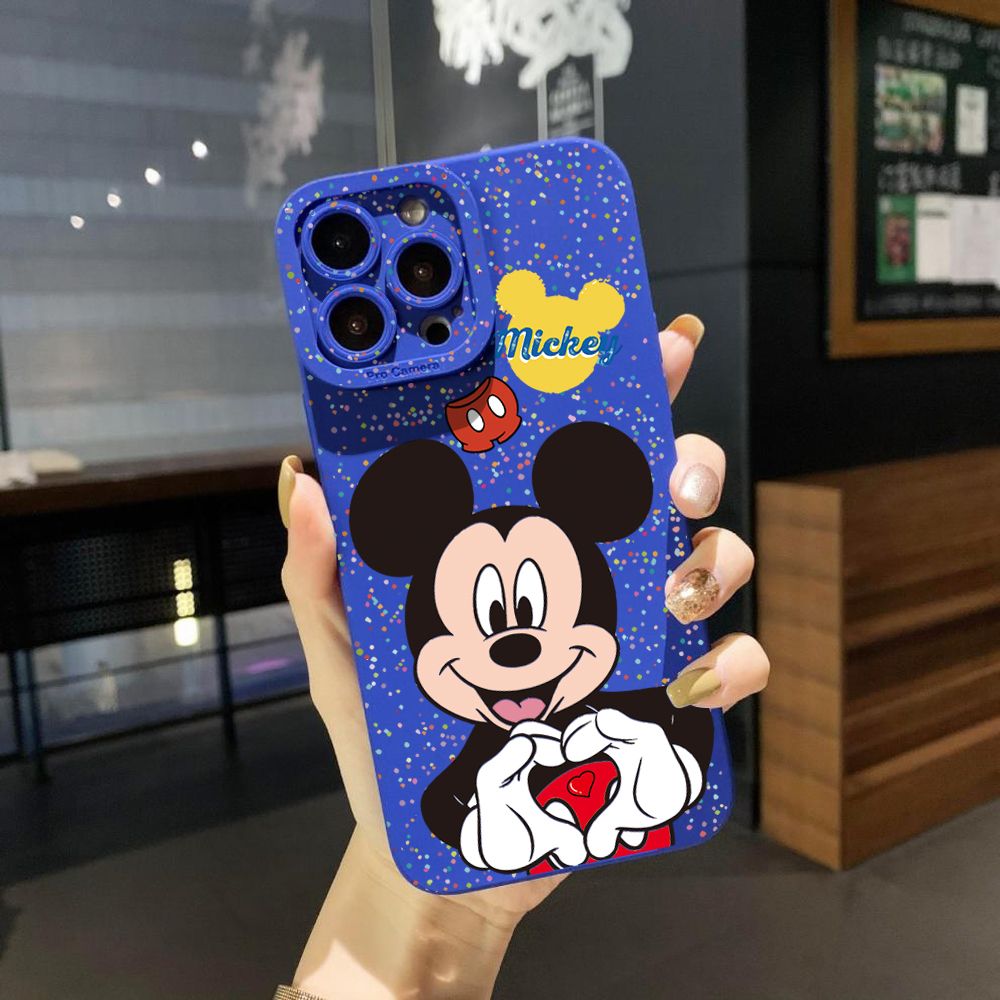 for iPhone 15 Pro Max 14 Plus 13 Pro Max 12 iPhone 11 XR 8 7 SE 2022 XS Max Mickey Minnie Love Heart Sign Full Protective Case Anti Drop Cover