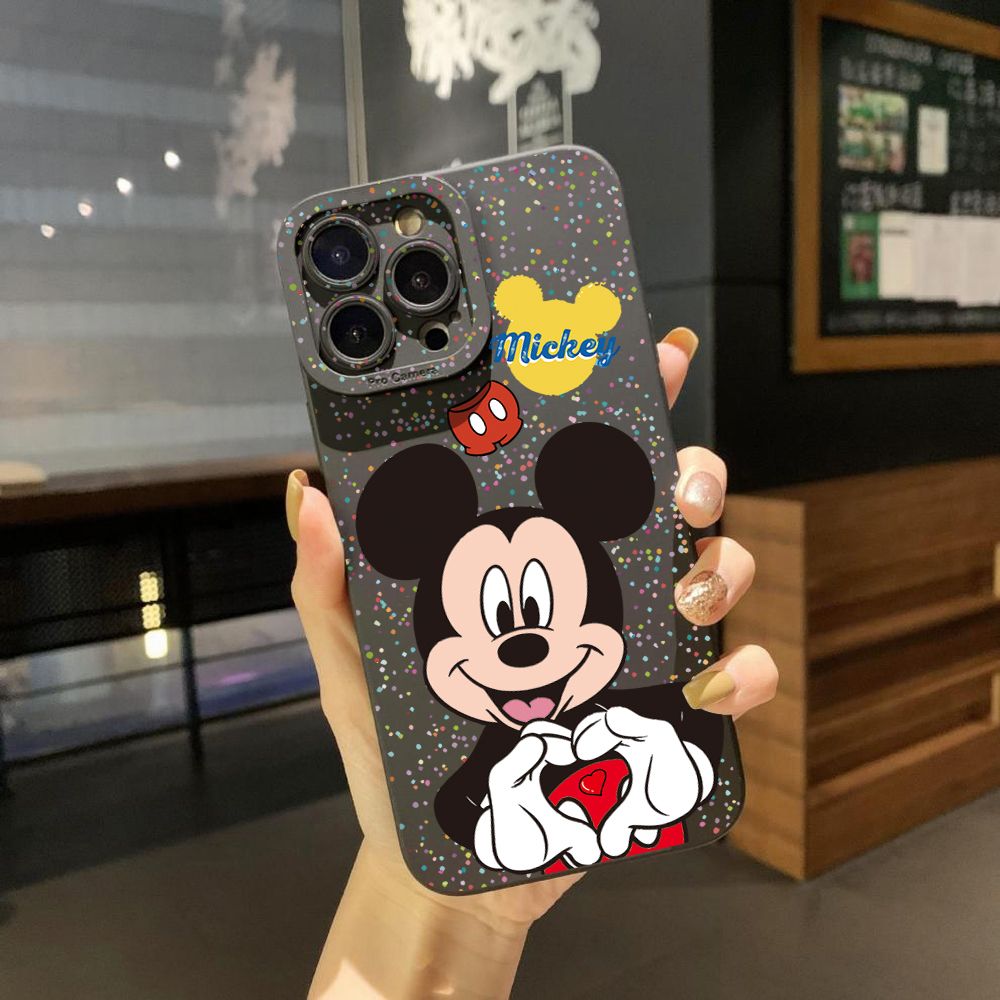 for iPhone 15 Pro Max 14 Plus 13 Pro Max 12 iPhone 11 XR 8 7 SE 2022 XS Max Mickey Minnie Love Heart Sign Full Protective Case Anti Drop Cover