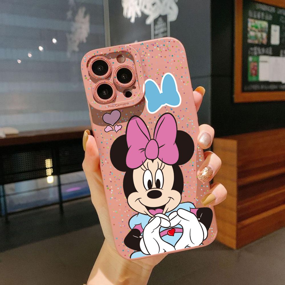 for iPhone 15 Pro Max 14 Plus 13 Pro Max 12 iPhone 11 XR 8 7 SE 2022 XS Max Mickey Minnie Love Heart Sign Full Protective Case Anti Drop Cover