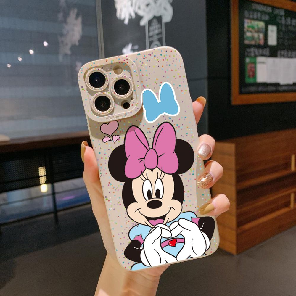 for iPhone 15 Pro Max 14 Plus 13 Pro Max 12 iPhone 11 XR 8 7 SE 2022 XS Max Mickey Minnie Love Heart Sign Full Protective Case Anti Drop Cover