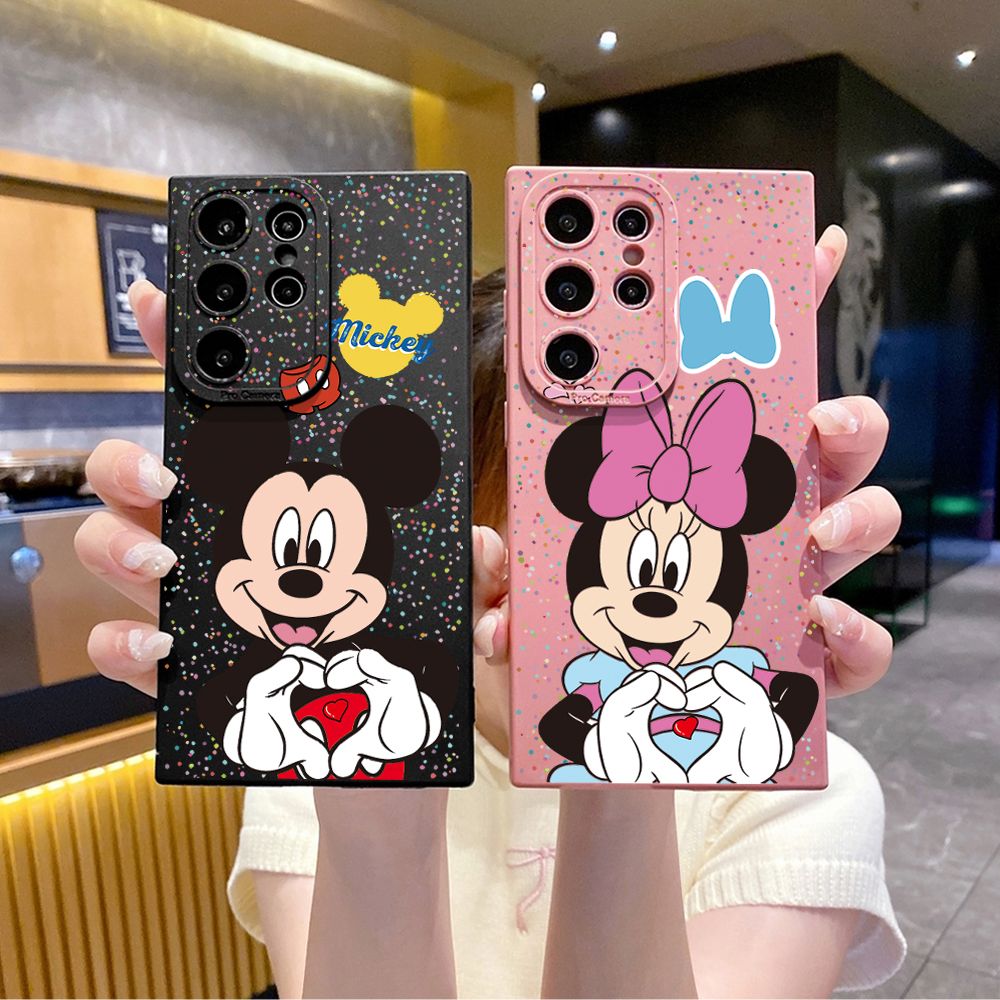 for Samsung Galaxy S24 S23 Ultra S22 Plus Note 20 S21 FE S20 Mickey Minnie Love Heart Sign Full Protective Case Anti Drop Cover