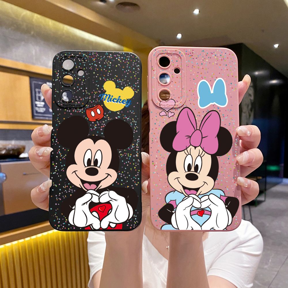 for Samsung Galaxy A15 A05 A35 A55 A04E A14 A24 A34 A54 A33 A53 A73 5G A32 A52S A72 A31 A51 A71 A11 A50 A03S Mickey Minnie Love Heart Sign Full Protective Case Anti Drop Cover