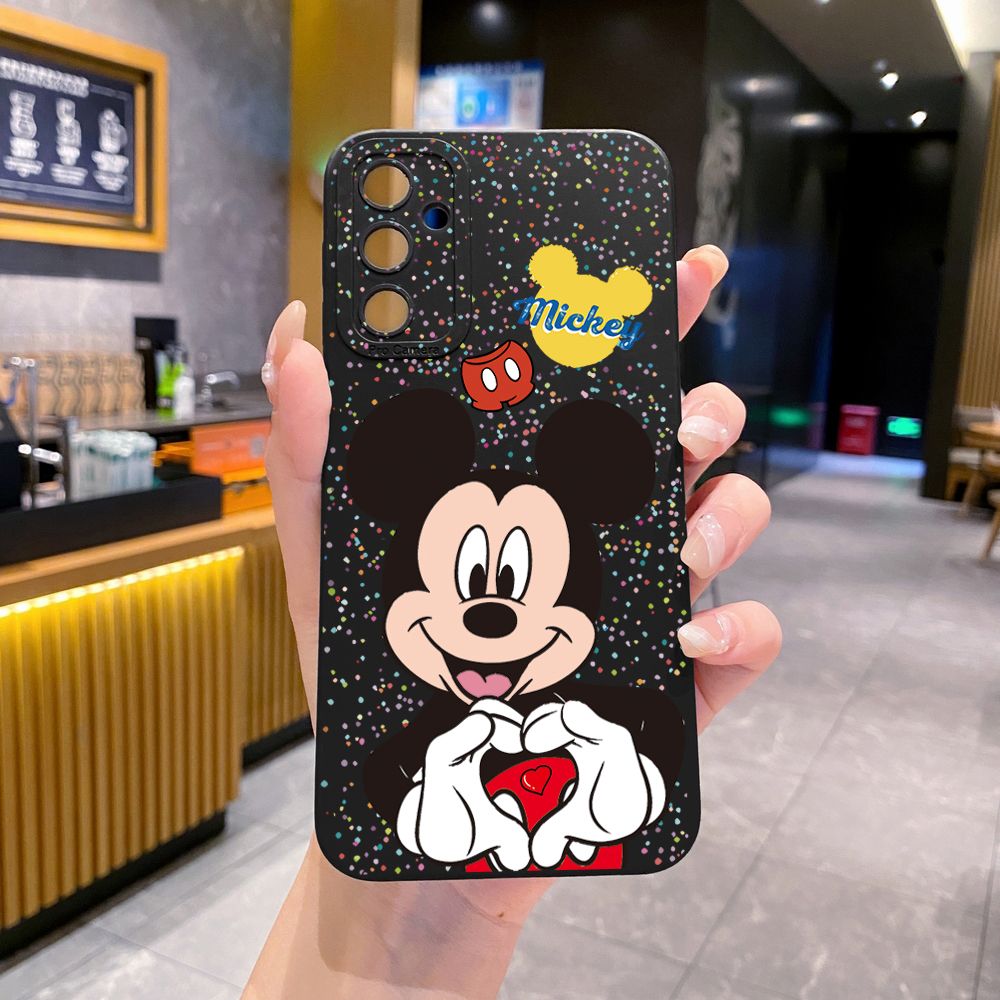 for Samsung Galaxy A15 A05 A35 A55 A04E A14 A24 A34 A54 A33 A53 A73 5G A32 A52S A72 A31 A51 A71 A11 A50 A03S Mickey Minnie Love Heart Sign Full Protective Case Anti Drop Cover