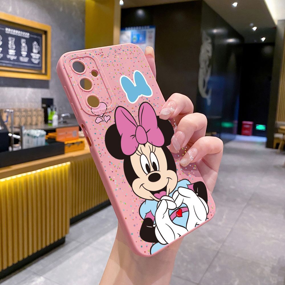 for Samsung Galaxy A15 A05 A35 A55 A04E A14 A24 A34 A54 A33 A53 A73 5G A32 A52S A72 A31 A51 A71 A11 A50 A03S Mickey Minnie Love Heart Sign Full Protective Case Anti Drop Cover
