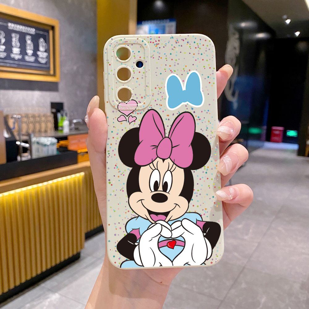 for Samsung Galaxy A15 A05 A35 A55 A04E A14 A24 A34 A54 A33 A53 A73 5G A32 A52S A72 A31 A51 A71 A11 A50 A03S Mickey Minnie Love Heart Sign Full Protective Case Anti Drop Cover