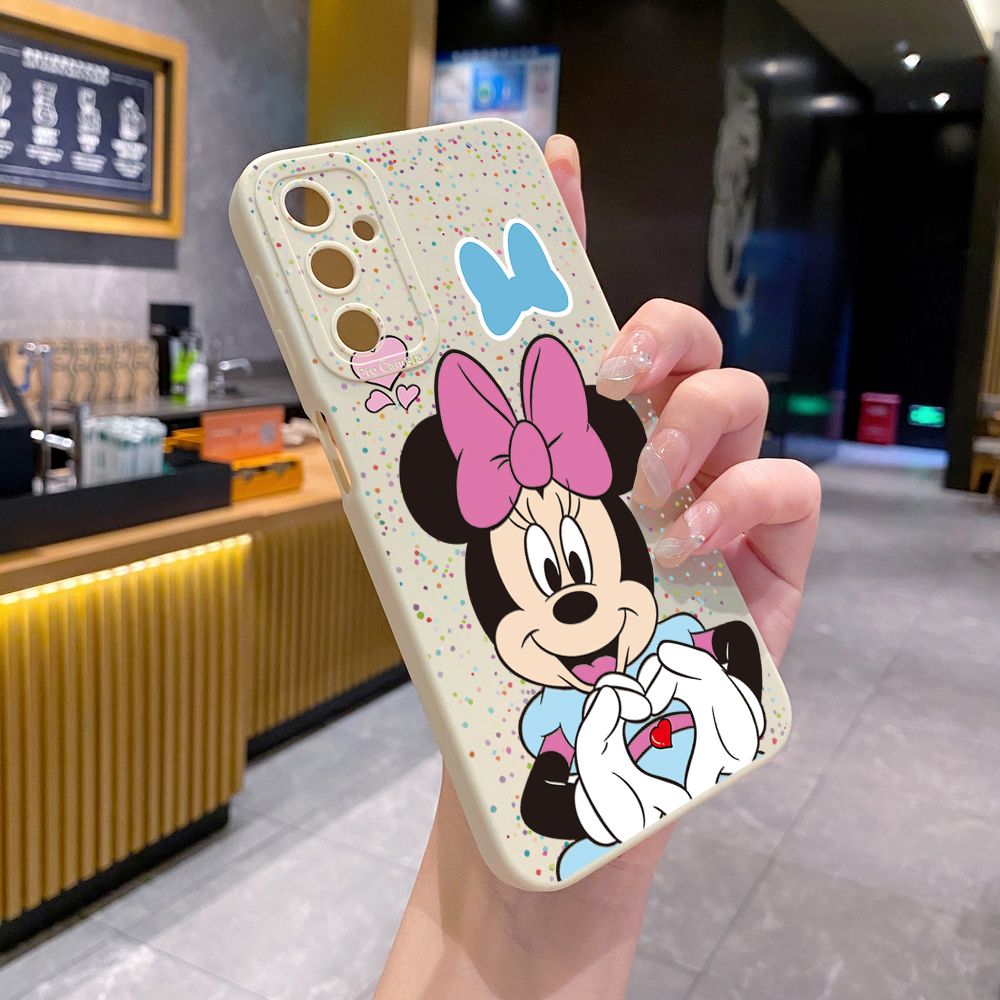 for Samsung Galaxy A15 A05 A35 A55 A04E A14 A24 A34 A54 A33 A53 A73 5G A32 A52S A72 A31 A51 A71 A11 A50 A03S Mickey Minnie Love Heart Sign Full Protective Case Anti Drop Cover