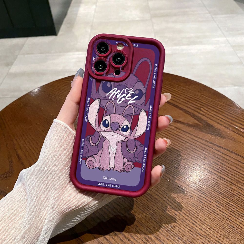 for iPhone 15 Pro Max 14 Plus 13 12 11 XR 8 7 SE 2022 XS Stitch Angel Couple Full Protective Phone Case Anti Drop Cover