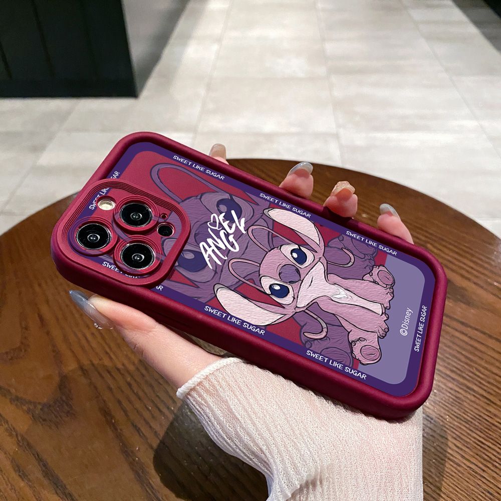 for iPhone 15 Pro Max 14 Plus 13 12 11 XR 8 7 SE 2022 XS Stitch Angel Couple Full Protective Phone Case Anti Drop Cover