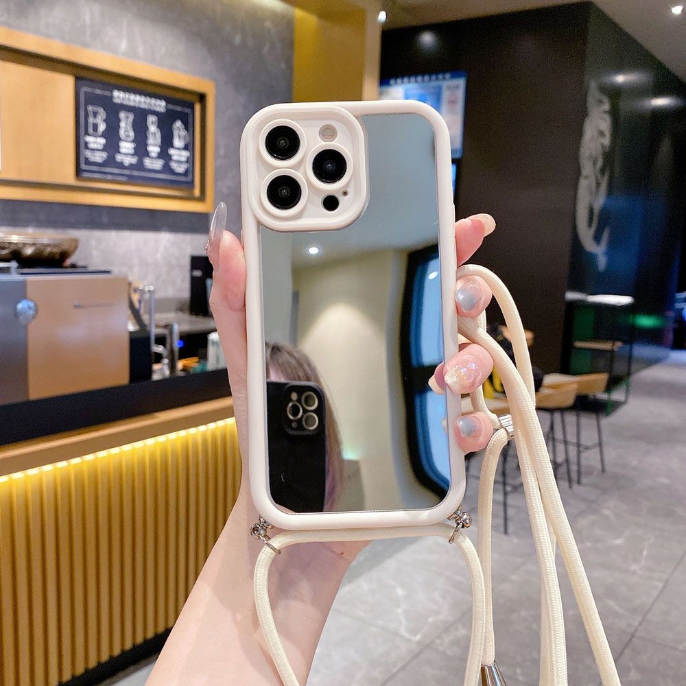 for iPhone 15 Pro Max 14 Plus 13 12 11 XR 8 7 SE 2022 XS Adjustable Crossbody Lanyard Strap Phone Case Mirror Cover