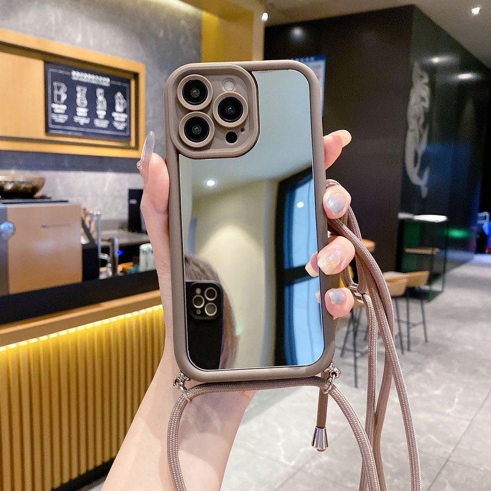 for iPhone 15 Pro Max 14 Plus 13 12 11 XR 8 7 SE 2022 XS Adjustable Crossbody Lanyard Strap Phone Case Mirror Cover