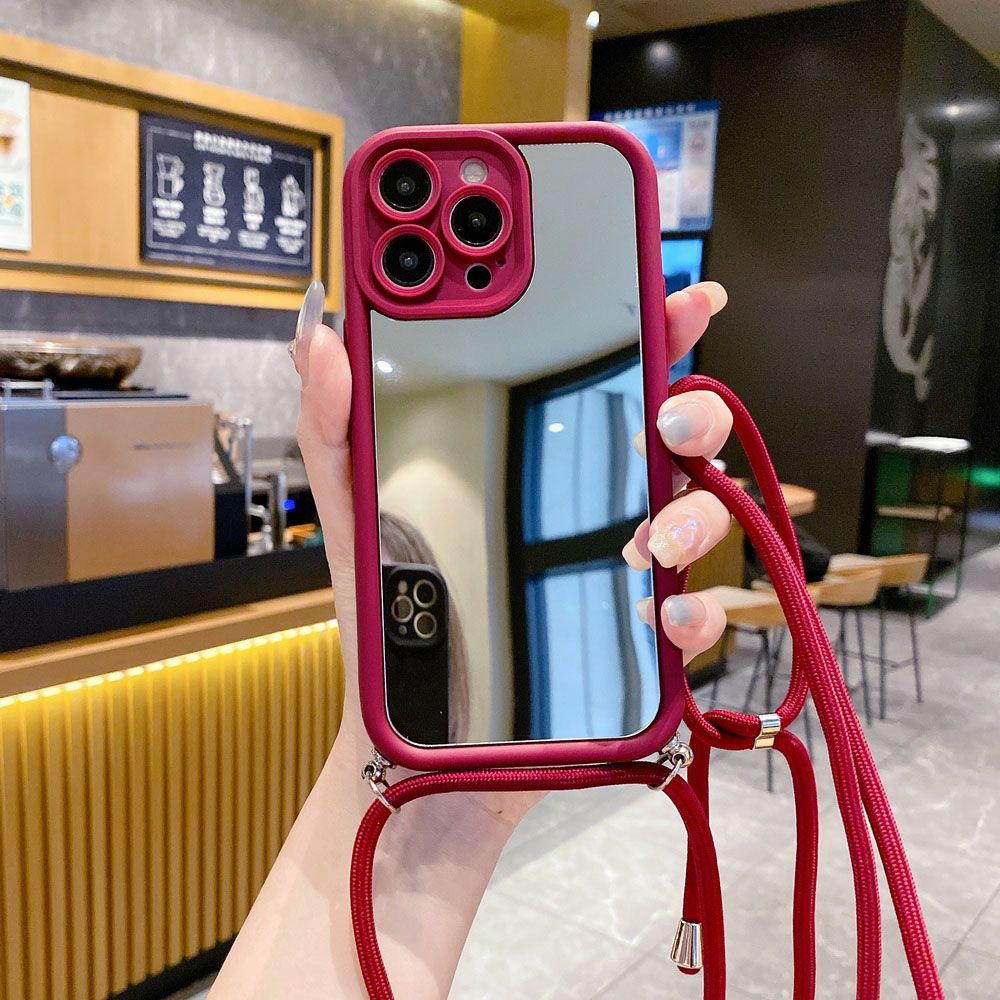 for iPhone 15 Pro Max 14 Plus 13 12 11 XR 8 7 SE 2022 XS Adjustable Crossbody Lanyard Strap Phone Case Mirror Cover