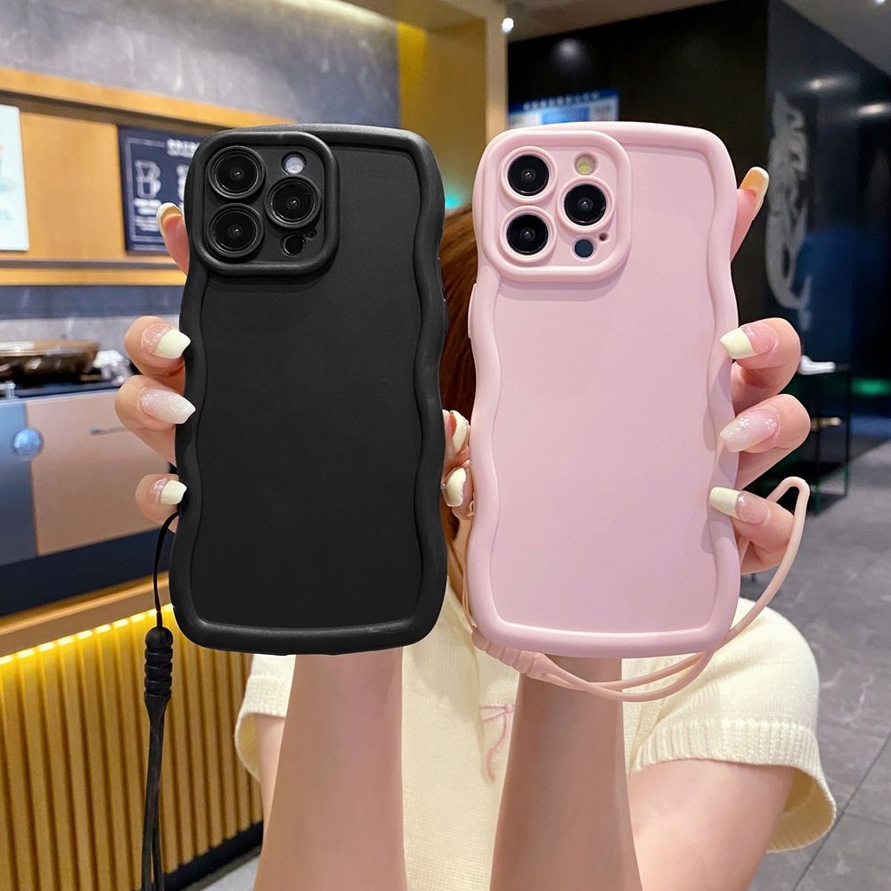 For OPPO Reno 5 6 Lite 7 8 Reno 7Z 8 Z 5F F19 F21 Pro Wrist Strap Anti Drop Phone Case Wave Frame Cover