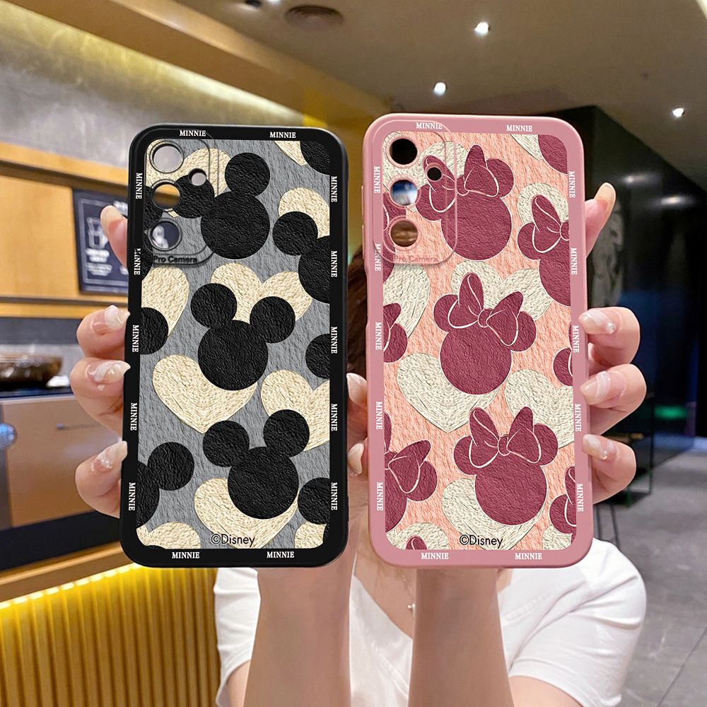 for Samsung Galaxy A15 A05 A35 A55 A04E A14 A24 A34 A54 A33 A53 A73 5G A32 A52S A72 A31 A51 A71 A11 A50 A03S Mickey Minnie Face Full Protective Case Anti Drop Cover