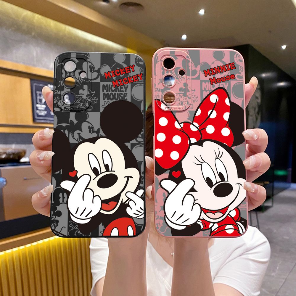 for Samsung Galaxy A15 A05 A35 A55 A04E A14 A24 A34 A54 A33 A53 A73 5G A32 A52S A72 A31 A51 A71 A11 A50 A03S Sweet Couple Mickey Minnie Full Protective Case Anti Drop Cover