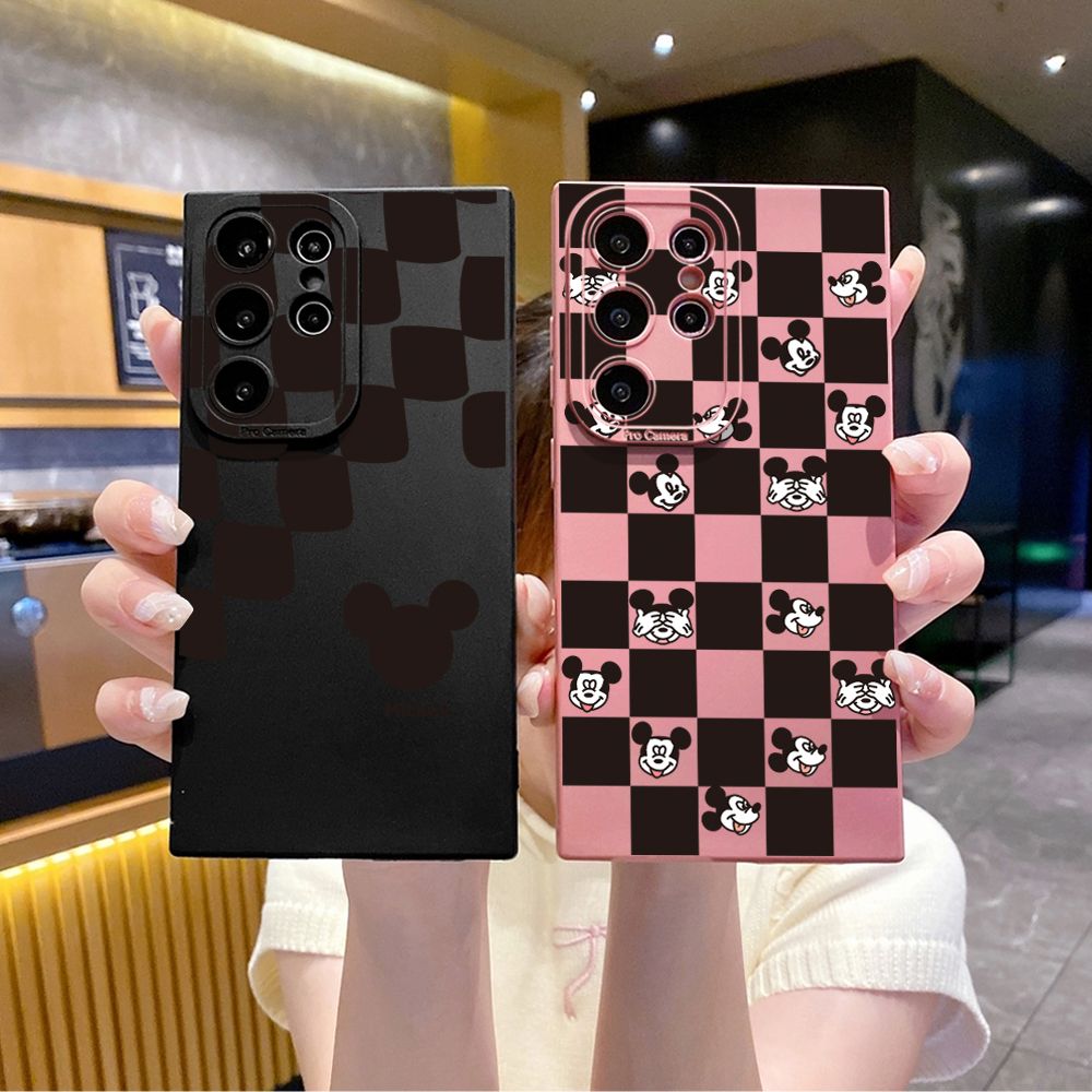 for Samsung Galaxy S24 S23 Ultra S22 Plus Note 20 S21 FE S20 Plaid Mickey Full Protective Case Anti Drop Cover