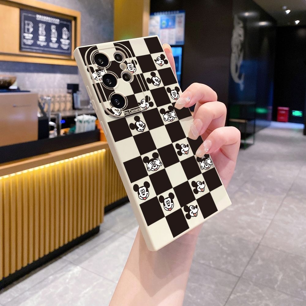 for Samsung Galaxy S24 S23 Ultra S22 Plus Note 20 S21 FE S20 Plaid Mickey Full Protective Case Anti Drop Cover