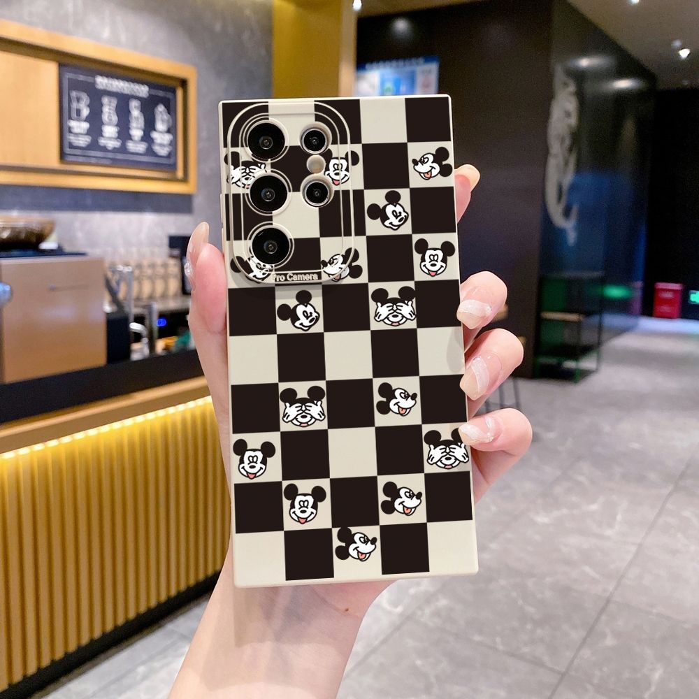 for Samsung Galaxy S24 S23 Ultra S22 Plus Note 20 S21 FE S20 Plaid Mickey Full Protective Case Anti Drop Cover
