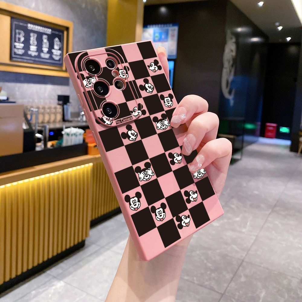 for Samsung Galaxy S24 S23 Ultra S22 Plus Note 20 S21 FE S20 Plaid Mickey Full Protective Case Anti Drop Cover