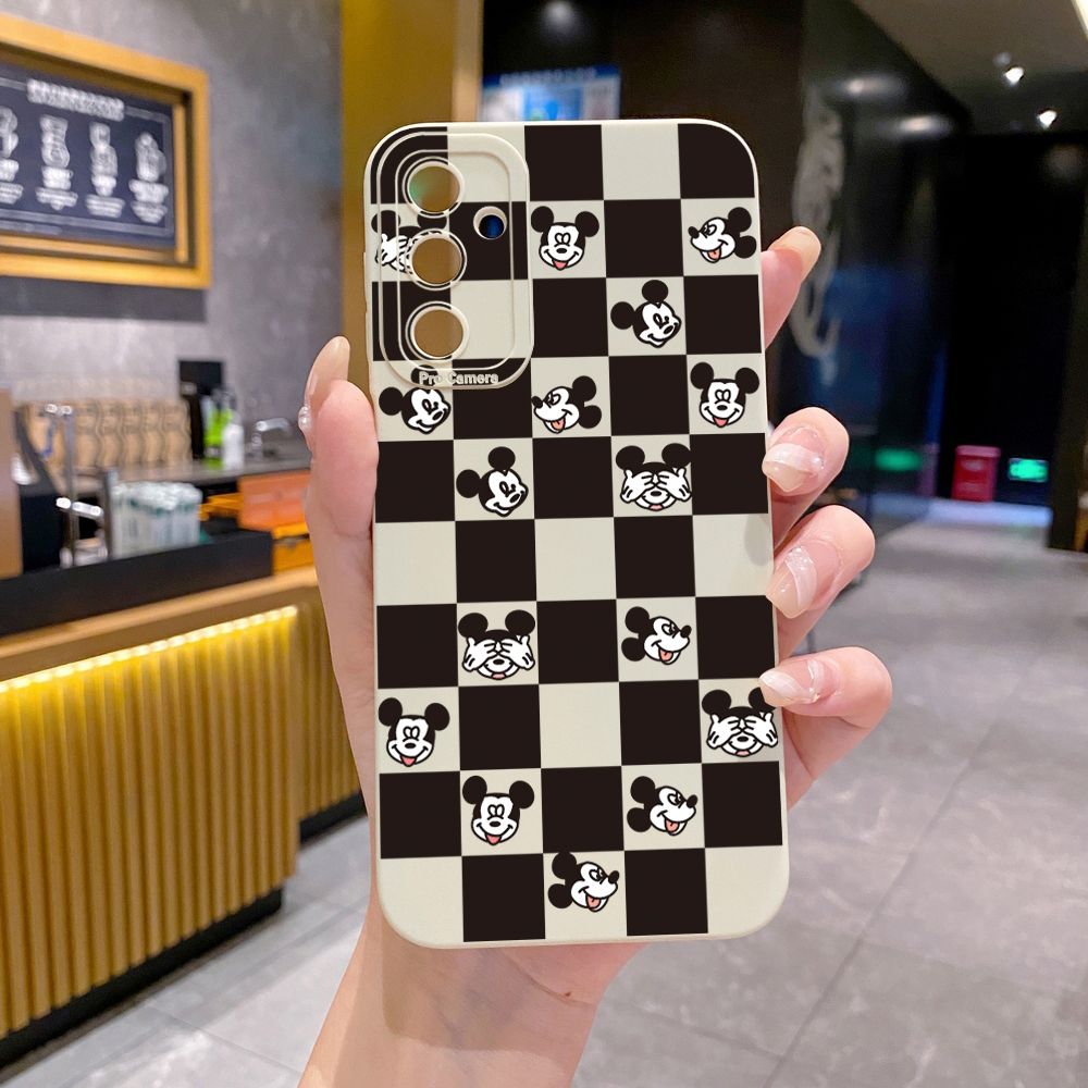 for Samsung Galaxy A15 A05 A35 A55 A04E A14 A24 A34 A54 A33 A53 A73 5G A32 A52S A72 A31 A51 A71 A11 A50 A03S Plaid Mickey Full Protective Case Anti Drop Cover